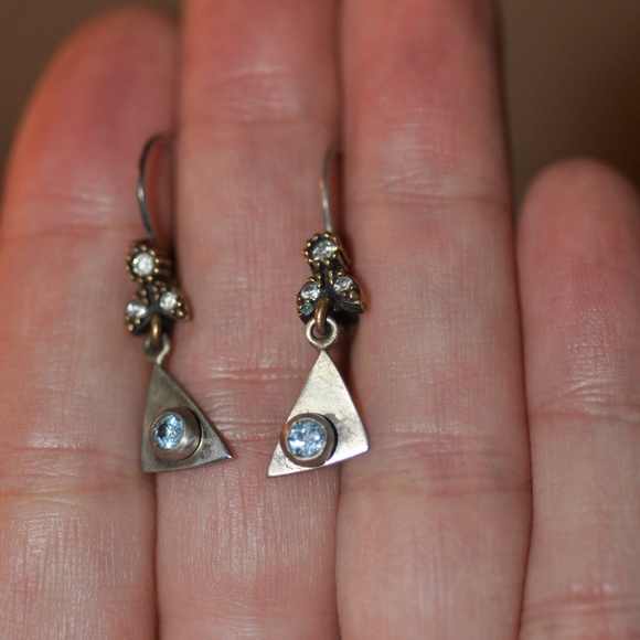 White Topaz and Blue Topaz Earrings - Picture 2 of 3